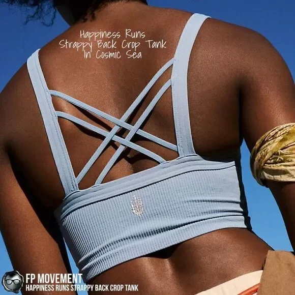 FP MOVEMENT HAPPINESS RUNS STRAPPY BACK CROP TANK + GOOD KARMA LEGGINGS BLUE HUE - Picture 5 of 16